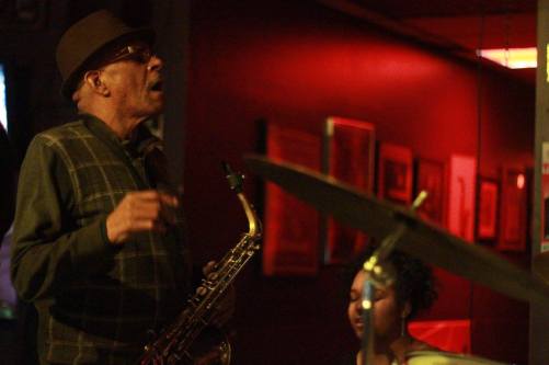 At Bert's Warehouse in Detroit with legendary saxophonist, Larry Smith. April 2016 (Photo credit: Mark L. Brown)
